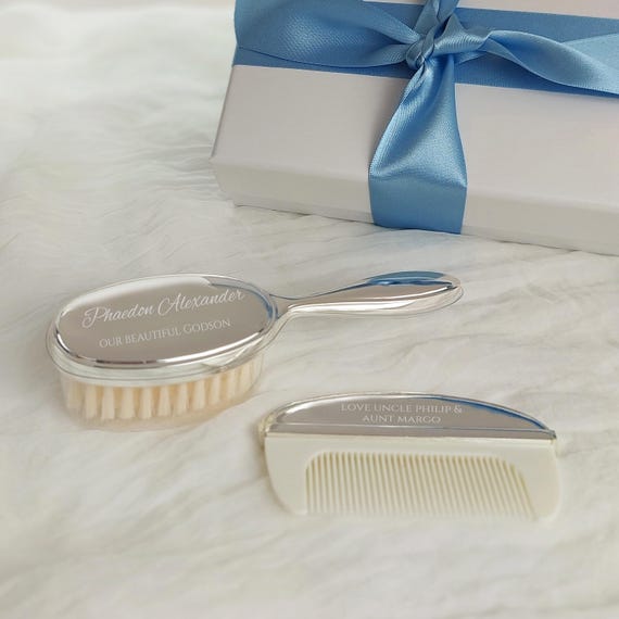 Personalised Silver Plated Baby Brush and Comb Set: New Baby, 1st Birthday, Engraved Gift
