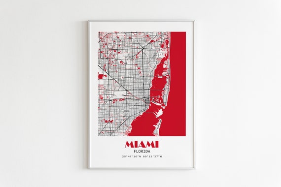 Miami Maps Map City Print Printable Map Map Art City Map - Etsy