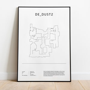 Minimalistische de_dust2, CS:GO, CS2 poster, digitale download kunst aan de muur, downloadbare print