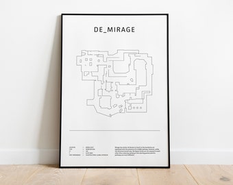 Minimalist de_mirage, CS:GO, CS2 Poster, Digital Download Wall Art, Downloadable Print