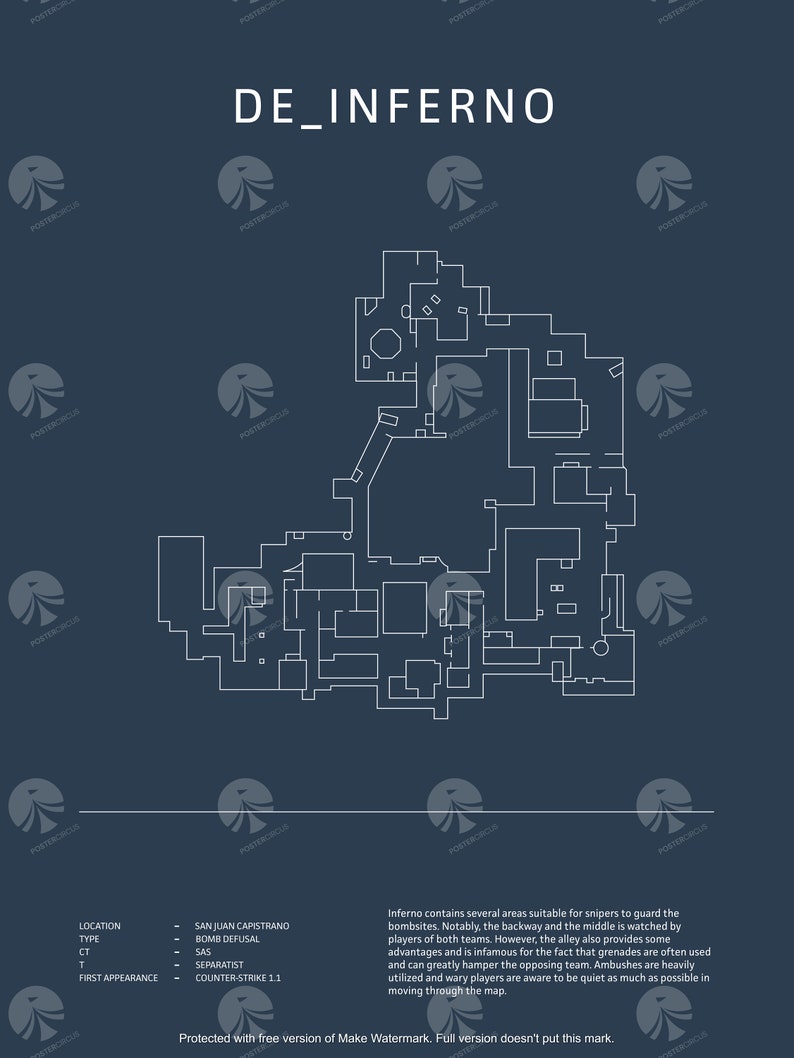 Minimalist De_inferno, CS:GO, CS2 Poster, Digital Download Wall Art ...