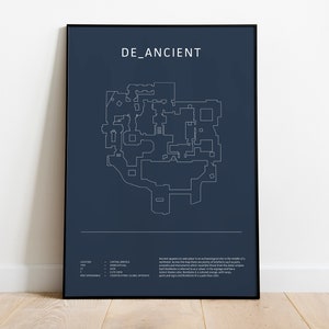 Minimalistische de_ancient, CS:GO, CS2 poster, digitale download kunst aan de muur, downloadbare print