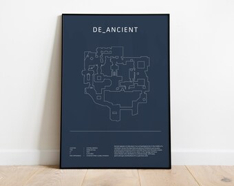 Minimalist de_ancient, CS:GO, CS2 Poster, Digital Download Wall Art, Downloadable Print