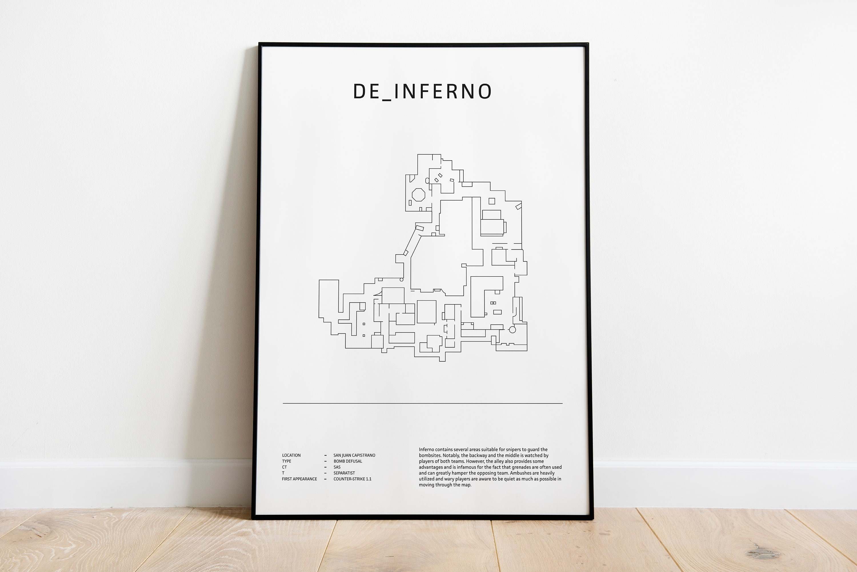 Minimalist de_inferno, CS:GO, CS2 Poster, Digital Download Wall Art, Downloadable Print