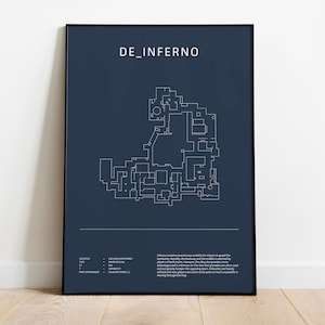 Minimalistische de_inferno, CS:GO, CS2 poster, digitale download kunst aan de muur, downloadbare print