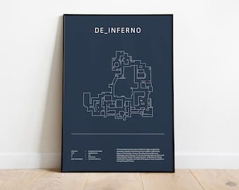 Minimalist de_inferno, CS:GO, CS2 Poster, Digital Download Wall Art, Downloadable Print