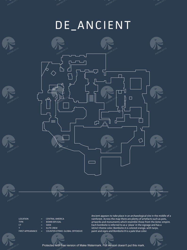 Minimalist De_ancient, CS:GO, CS2 Poster, Digital Download Wall Art ...