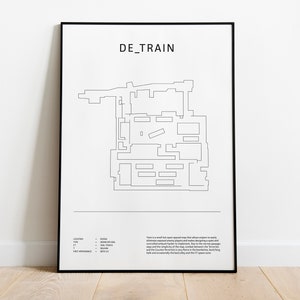 Minimalistische de_train (OLD), CS:GO, CS2-poster, digitale downloadmuurkunst, downloadbare afdruk