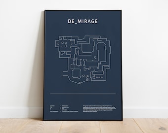 Minimalist de_mirage, CS:GO, CS2, Digital Download Wall Art, Downloadable Print