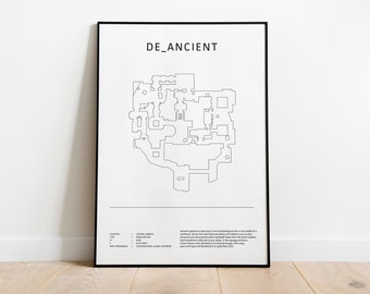 Minimalist de_ancient, CS:GO, CS2 Poster, Digital Download Wall Art, Downloadable Print