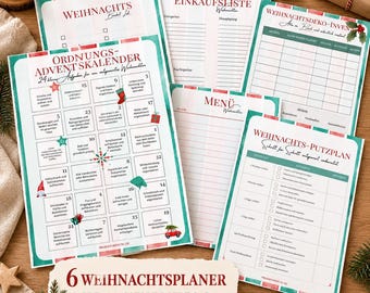 Christmas Planner PDF Bundle – 6 A4 Printable Templates | Advent Calendar, Menu Plan, Shopping List & Cleaning Schedule