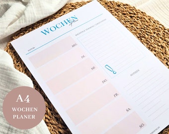 Weekly planner notepad in pastel | DIN A4 | 50 sheets | Monthly planner | Organizer | Daily planner | Notepad | To-do list | Gift