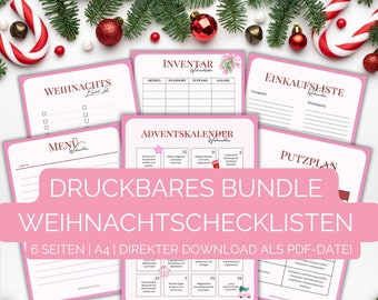 Christmas planner bundle in pink A4 | printable Christmas lists for organization | Advent calendar | menu planner | checklists | wish list