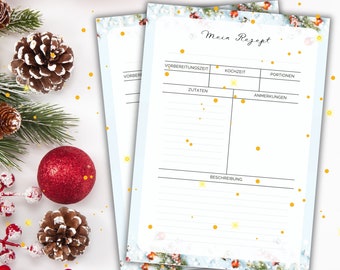Christmas Recipe Template DIN A4 Write Yourself - My Favorite Recipes | Cookbook | Gift idea | Recipe card | Cooking recipe to download