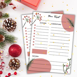 Modèle de recette de Noël DIN A4 Écrivez-vous - Mes recettes préférées |Livre de recettes | Idée cadeau | Fiche de recette | Fiche recette | La recette de grand-mère