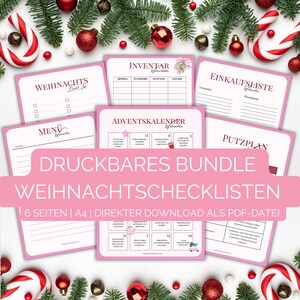 Weihnachtsplaner Bundle in rosa A4 | druckbare Weihnachtslisten zur Organisation | Adventskalender | Menüplaner | Checklisten | Wunschzettel