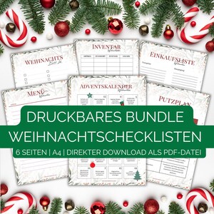 Weihnachtschecklisten Bundle in A4 | druckbare Weihnachtslisten zur Organisation | Adventskalender | Menüplaner | Checklisten | Wunschzettel