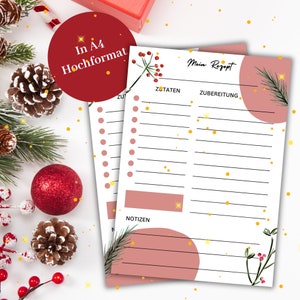 Christmas Recipe Template DIN A4 Write Yourself My Favorite Recipes Cookbook Gift idea Recipe card Recipe sheet Grandma's recipe image 2