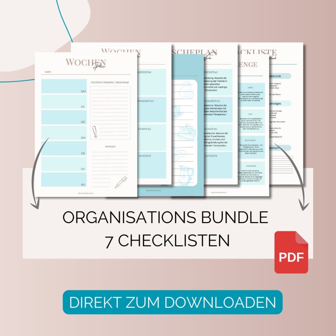 Checklists, 7 Lists as a Bundle in Blue, Weekly Plan, Menu Plan ...