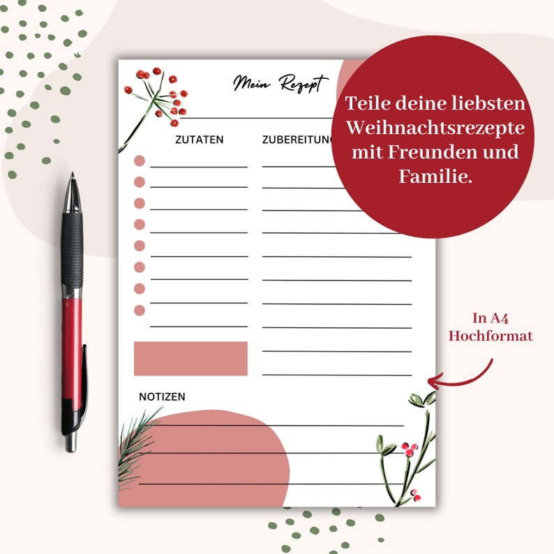 Christmas Recipe Template DIN A4 Write Yourself My Favorite Recipes Cookbook Gift idea Recipe card Recipe sheet Grandma's recipe image 5