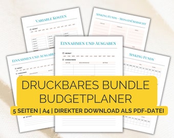 Budgetplanerare A4 digital nedladdning på tyska | Finansiell planerare startpaket utskrivbart PDF | Sparspårning | Månatlig hushållsbudget