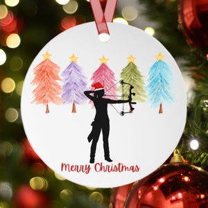 カスタムアーチェリークリスマスオーナメント、パーソナライズされたボウハンターオーナメント、記念品ギフト、弓と矢、狩猟ギフト、娘へのギフト、アーチャー