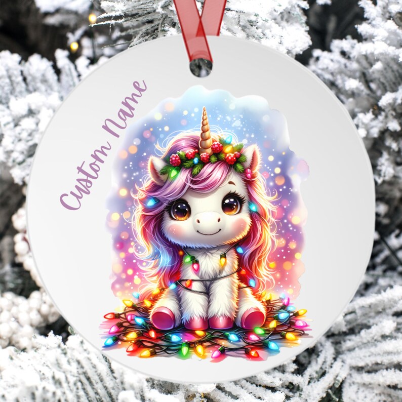 Unicorn Christmas Ornament, Custom Unicorn Ornament, Girls Personalized