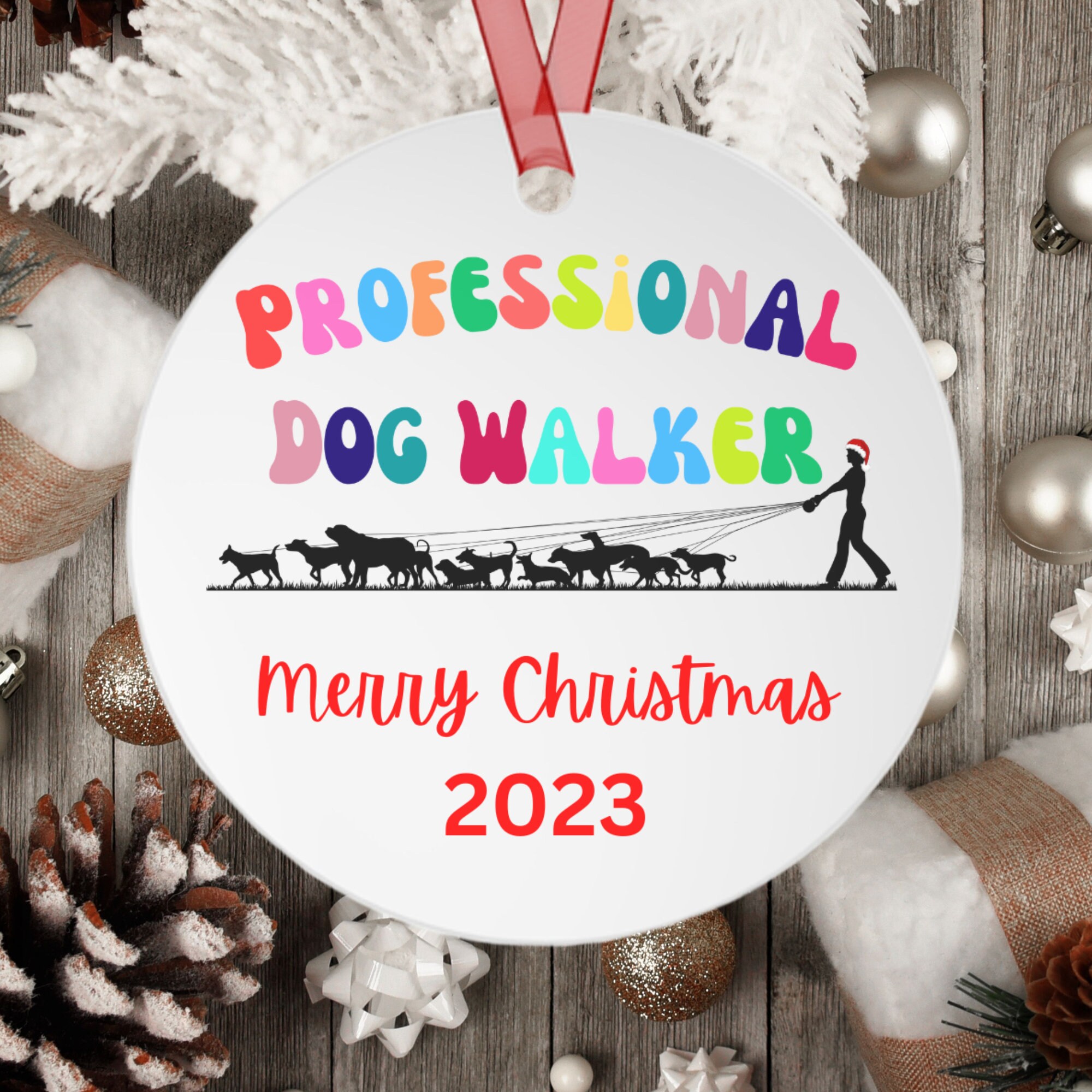 Personalized Christmas Dog Walker, Ornament Gift for Dog Walker, Funny