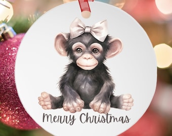 Monkey Christmas Ornament, Cute Monkey Gift, Baby Monkey Gift, Animal Lover Ornament, Christmas Decor, Gift for Kids, Keepsake Ornament Xmas