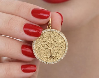 Tree of Life Pendant Charm | 9K 10K 14K Solid Gold or 925 Silver | Family Roots Necklace Jewelry | Spiritual Gift