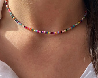 Perlenkette | bunt, boho, Choker, pastell