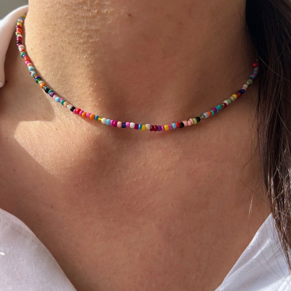 Perlenkette | bunt, boho, Choker, pastell