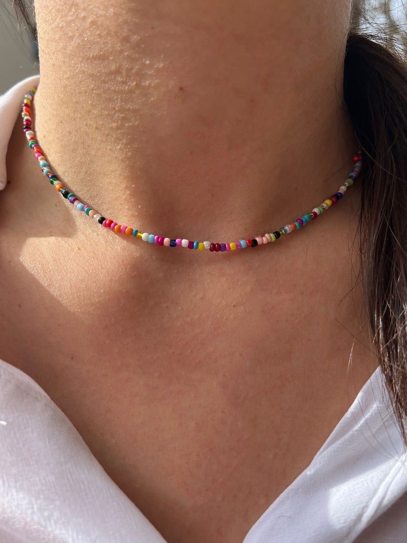 Perlenkette bunt, boho, Choker, pastell Rainbow