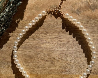 Pearl necklace | Choker, white, gold