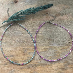 Pearl necklace colorful, boho, choker, pastel lila-pink