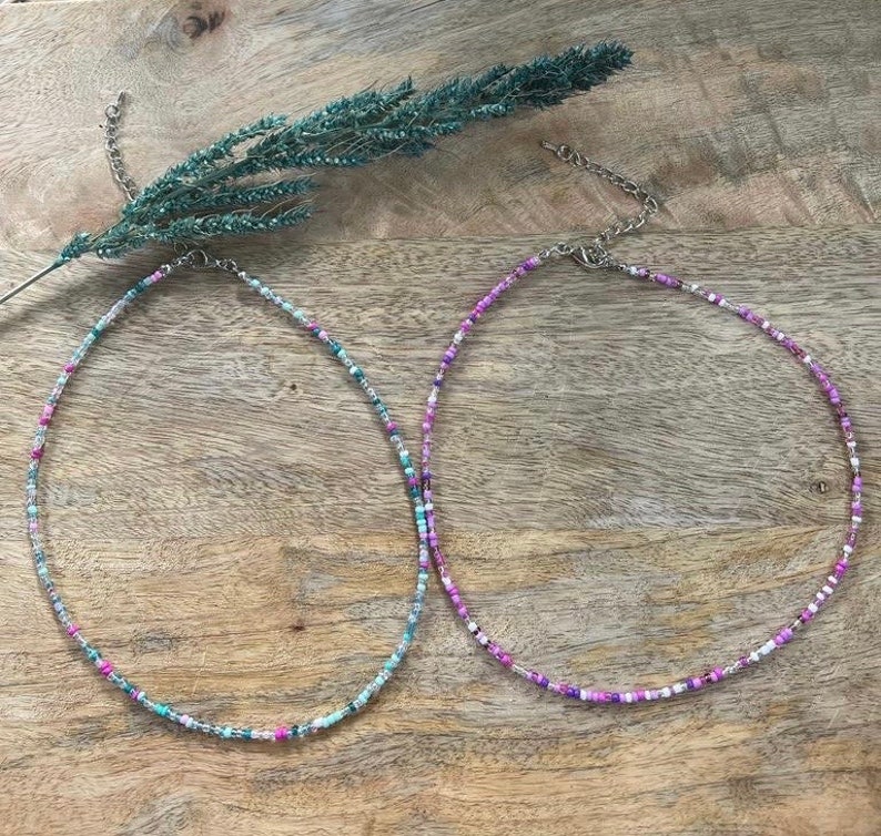 Pearl necklace colorful, boho, choker, pastel lila-pink