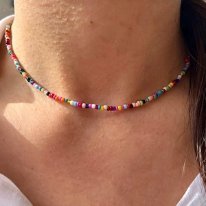 Bunte Perlenkette · Colorful Beaded Choker · Boho Kette Unisex · Minimalistische Halskette