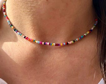 Bunte Perlenkette · Colorful Beaded Choker · Boho Kette Unisex · Minimalistische Halskette