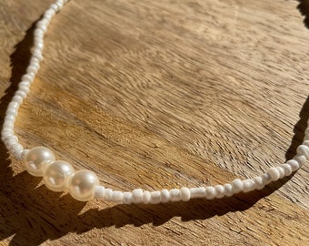 Perlenkette | Choker, weiß