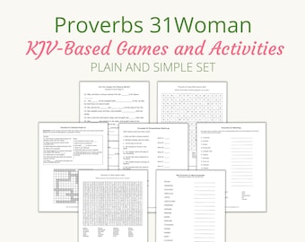 Set of Proverbs 31 (KJV) Themed Printable Games and Activities for Bridal Showers | "Plain and Simple" | PDF, Letter size (8.5x11) |