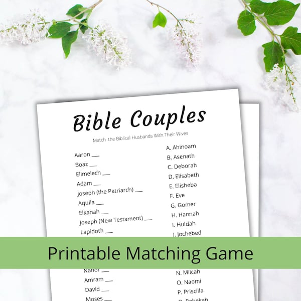 Bible Couples Matching Game | Christian Wedding Shower Printables | "Minimalist" | PDF, Letter size (8.5x11) |