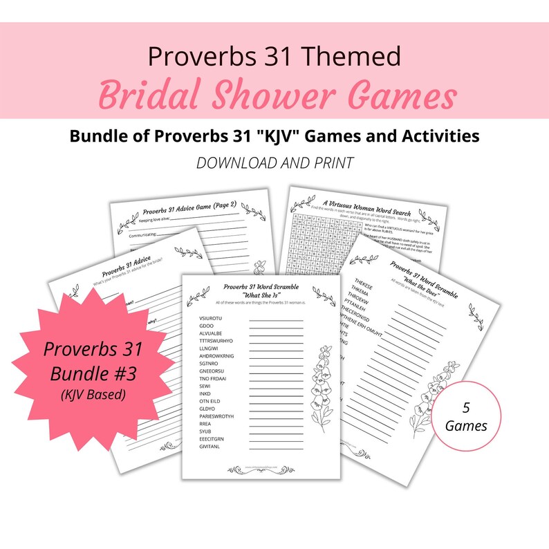 Proverbs Games Bundle of Proverbs 31 Themed Bridal Shower Games and Activities ...