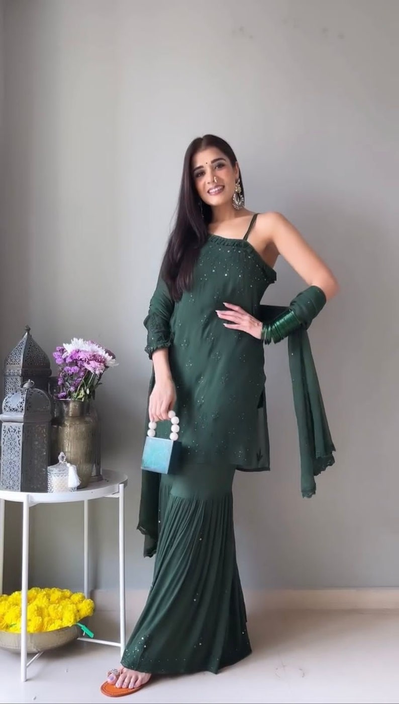 Georgette Febric with inner factory and Chain-Stitched work and Dupatta
