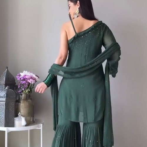 Georgette Febric with inner factory and Chain-Stitched work and Dupatta