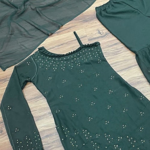 Georgette Febric with inner factory and Chain-Stitched work and Dupatta