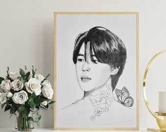 Jimin BTS impression d'art - portrait - A4 - kpop - papillon