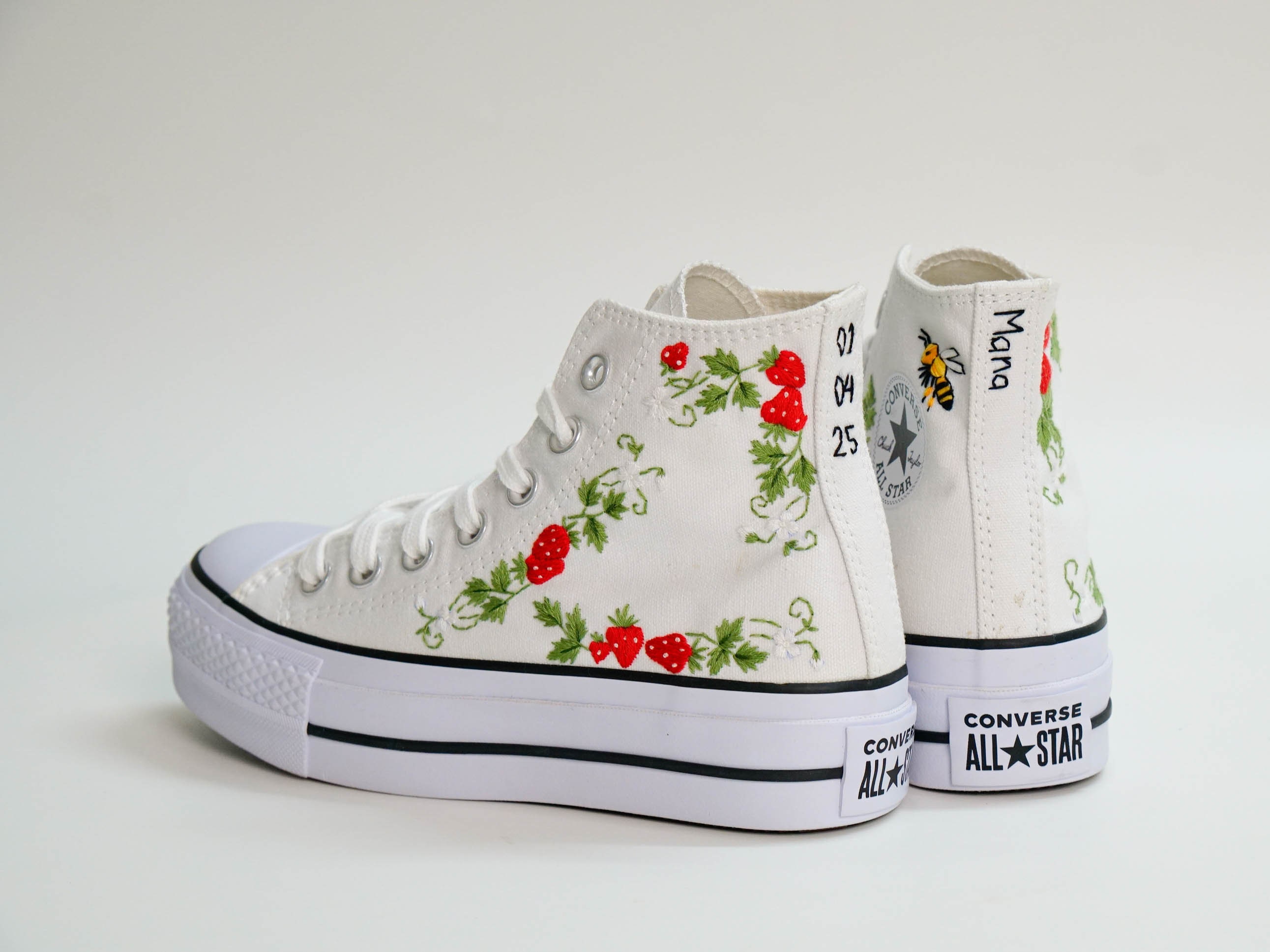 Custom Embroidered Converse Chuck Taylor All Star With Strawberry and Bee Design Etsy