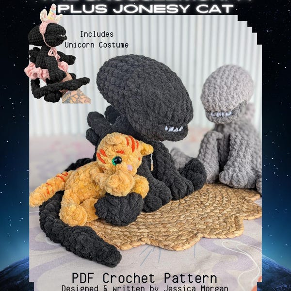 Chompy el Snugglemorph: Patrón amigurumi de extraterrestre/monstruo/gato Jonesy incluido (descarga digital)