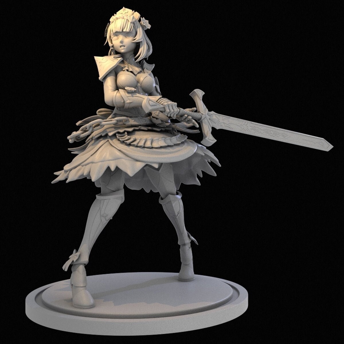 Anime Genshin Impact Noelle Unpainted GK Models 3D Print Action Figure