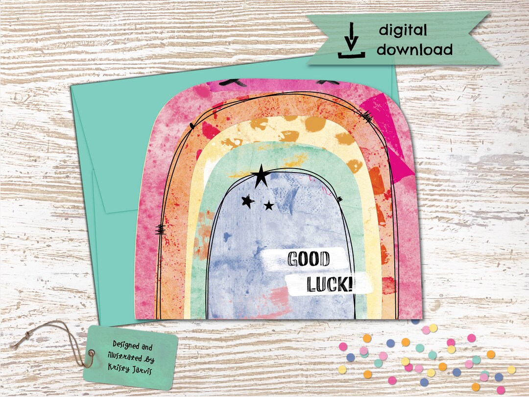 Good Luck Card Printable - Rainbow Collage Grungy Distressed Style ...